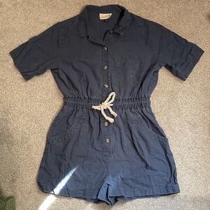 Blue Button-Up One Piece Romper
